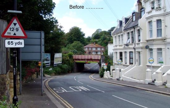 This is a verified view taken from an approach road to a site in Hastings using a 35mm lens from a GPS derived position showing the site as is.