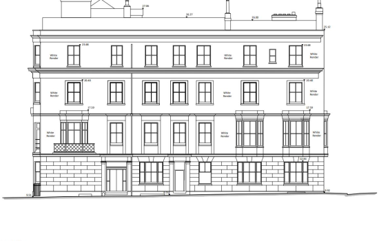 As part of the full measured building survey, we produced this north east elevation, as well as the following south east elevation and floor plans.