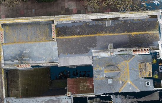 We surveyed the roof using our DJI Mini 2, taking photographs from both a bird's-eye and oblique view before stitching them together into a colourised point cloud.